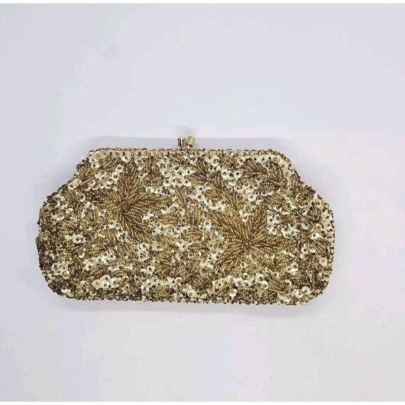 Vintage Gold Hand Beaded and Sequined Evening Bag Gold Handle Hong Kong - Picture 3 of 13